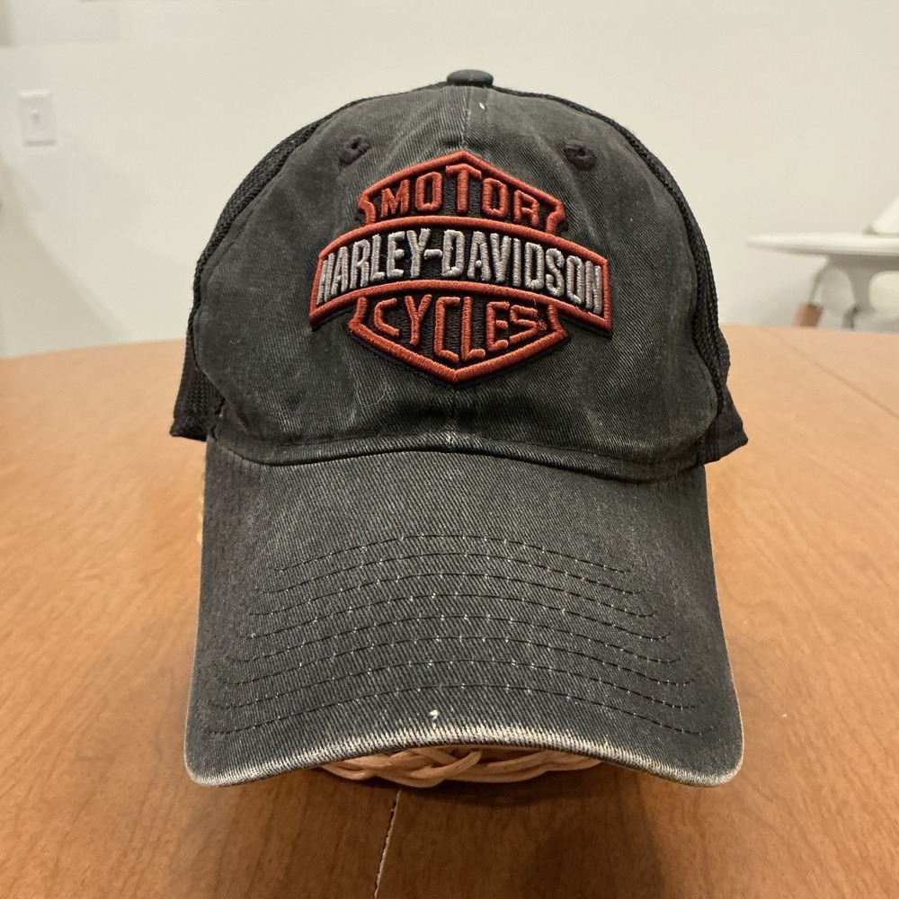 Harley Davidson New Era Trucker Hat Mens L XL Black Mesh 39THIRTY Biker Grunge